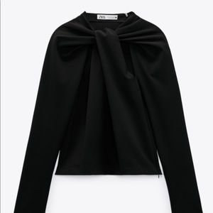 🆕 Zara Black Knotted Top Long Sleeve Blouse Shirt